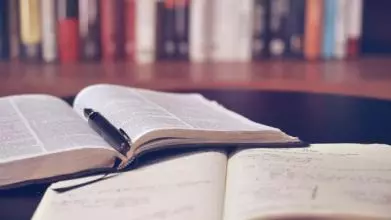 Open book in library